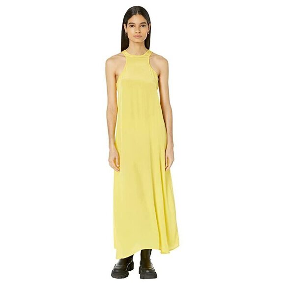 AllSaints Women Cerellia Halter Neck Satin MIDI Dress Yellow Size 0